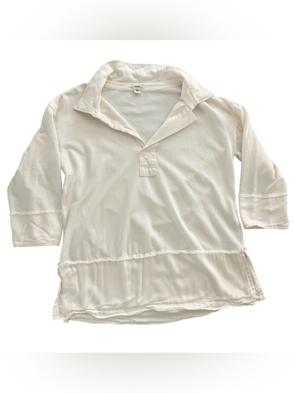 Anthropologie TINY Cream Raw Hem Pullover Top XS Gauze Slub Boho Coastal Granola